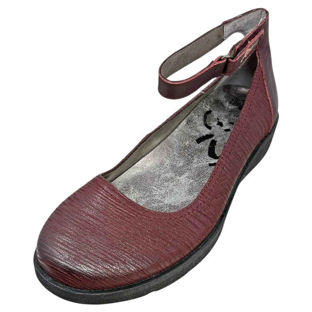 OTBT Scamper Burgundy Leather Ankle Strap‎ Wedge Loafers